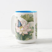 Tasse 2 Couleurs Papillon Queue d'Azur avec Nom de Fleur de Lotus (Devant gauche)