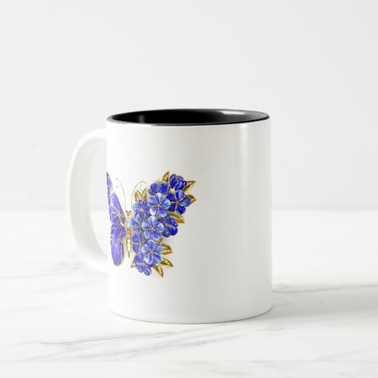 Tasse 2 Couleurs Papillon saphir à fleurs (Devant gauche)