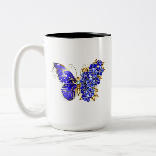 Tasse 2 Couleurs Papillon Saphir Fleur (Gauche)