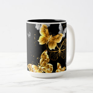 Tasse 2 Couleurs Papillons blancs et dorés