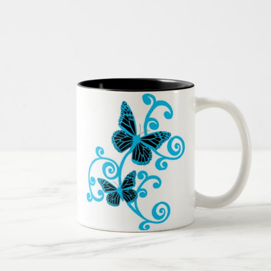 Tasse 2 Couleurs papillons bleus (Droit)