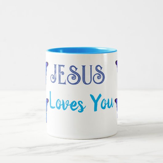 Tasse 2 Couleurs Papillons bleus Jésus vous aime (Centre)