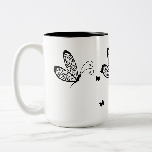 Tasse 2 Couleurs Papillons en dentelle noire 1 (Gauche)