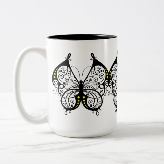Tasse 2 Couleurs Papillons en dentelle noire 5 (Gauche)