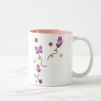Tasse 2 Couleurs Papillons et fleurs pourpres