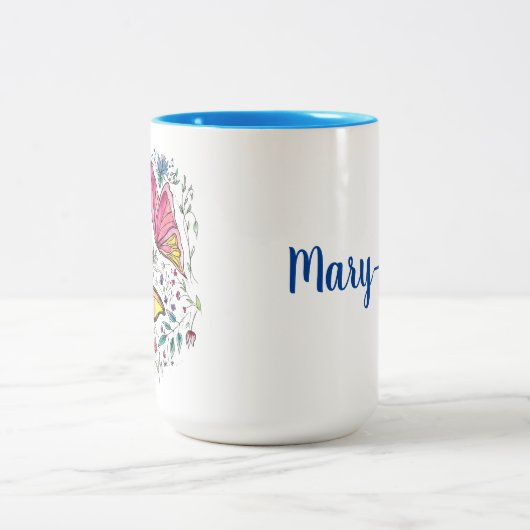 Tasse 2 Couleurs Papillons et nom fait sur commande (Centre)