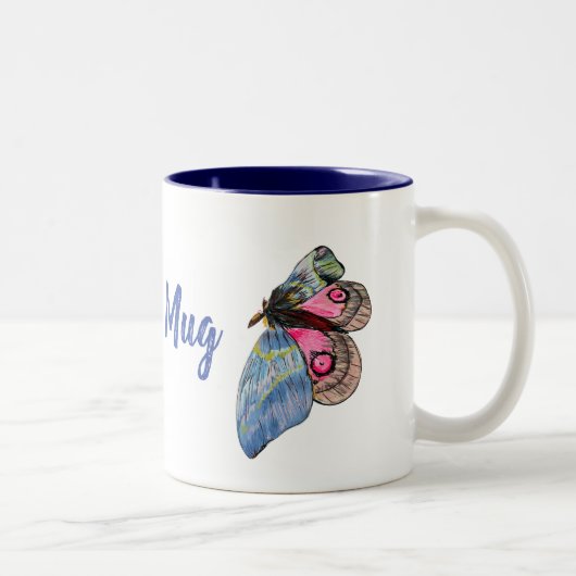 Tasse 2 Couleurs Papillons exotiques bleu rose Motif (Droit)