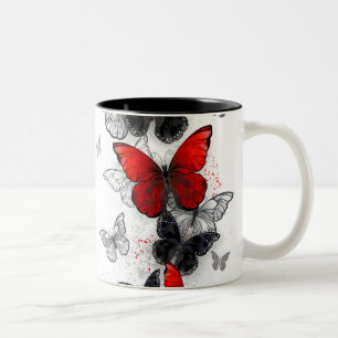 Tasse 2 Couleurs Papillons noirs et rouges volants