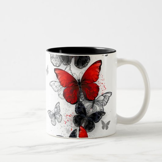 Tasse 2 Couleurs Papillons noirs et rouges volants (Droit)