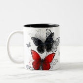 Tasse 2 Couleurs Papillons noirs et rouges volants (Gauche)
