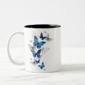 Tasse 2 Couleurs Papillons volants bleus Morpho (Gauche)