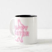 Tasse 2 Couleurs Pâques rose heureux signe avec néon lapin clair tr (Devant gauche)