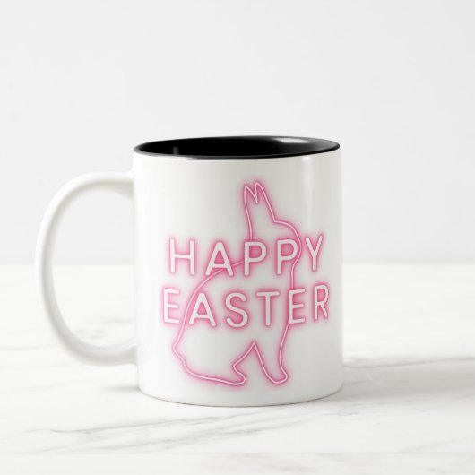 Tasse 2 Couleurs Pâques rose heureux signe avec néon lapin clair tr (Gauche)