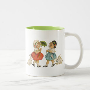 Tasse 2 Couleurs Pâques vintage Enfants Lapins Bonnets Antique