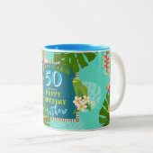 Tasse 2 Couleurs Paradis tropical Anniversaire Turquoise (Devant droit)