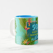 Tasse 2 Couleurs Paradis tropical Anniversaire Turquoise (Devant gauche)