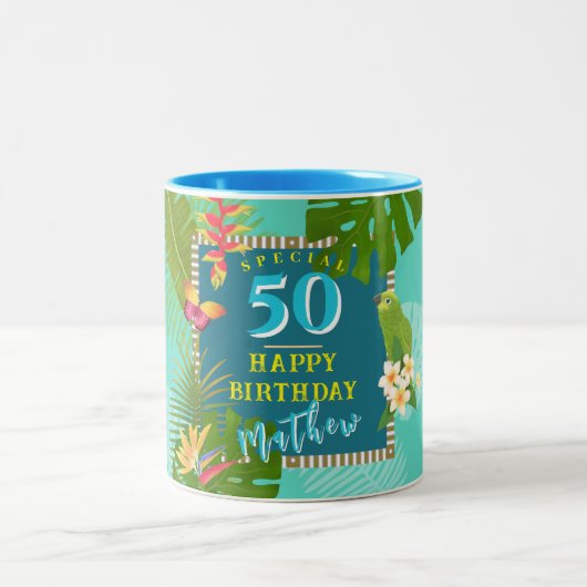Tasse 2 Couleurs Paradis tropical Anniversaire Turquoise (Centre)
