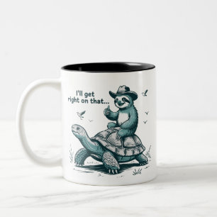 Tasse 2 Couleurs Paresseux à Cheval sur une Tortue Humour Je M'y Me
