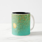 Tasse 2 Couleurs Parties scintillant or et verre Turquoise Aqua Mon (Devant droit)