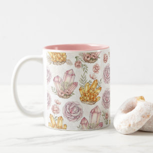 Tasse 2 Couleurs Pastel Aquarelle Cristaux et Roses Motif Deux-T