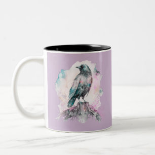 Tasse 2 Couleurs Pastel et Corbeau Noir Drôle et Effrayant Hallowee