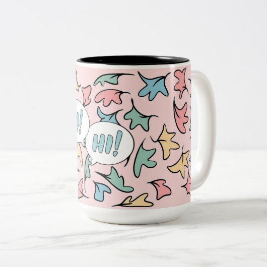 Tasse 2 Couleurs Pastel Feuille rose (Devant droit)