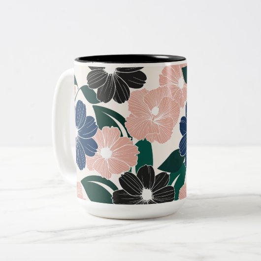 Tasse 2 Couleurs Pastel moderne & Fleur foncée (Devant gauche)