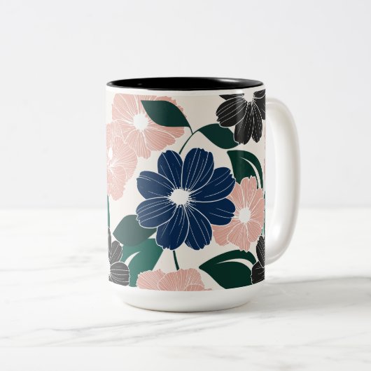 Tasse 2 Couleurs Pastel moderne & Fleur foncée (Devant droit)