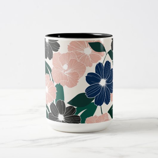Tasse 2 Couleurs Pastel moderne & Fleur foncée (Centre)