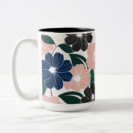 Tasse 2 Couleurs Pastel moderne & Fleur foncée (Gauche)