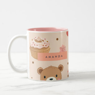 Tasse 2 Couleurs Pastel personnalisé Ours en Teddy et Dessert de Do