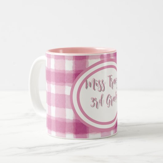 Tasse 2 Couleurs Pastel Pink Plaid Custom (Devant gauche)