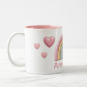 Tasse 2 Couleurs Pastel Rainbow and Hearts with Pink Custom Name (Gauche)