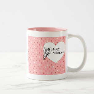 Tasse 2 Couleurs Pastel rose Valentine coeur cupide rétro