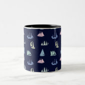 Tasse 2 Couleurs Pastel Sailboat Motif sur Midnight Blue (Centre)
