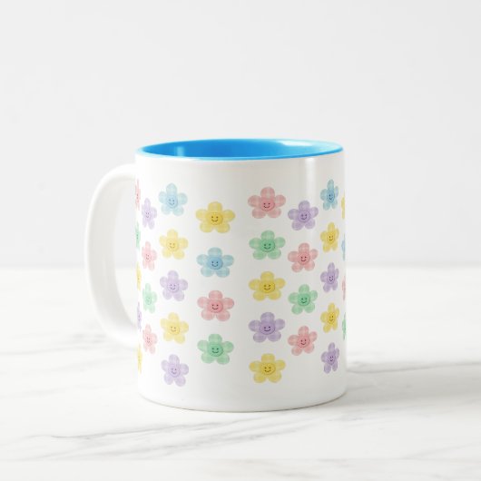 Tasse 2 Couleurs Pastel Smiley Flower Pattern – Cute Gingham (Devant gauche)