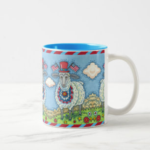 TASSE 2 COULEURS PATRIOTIQUE QUATRIÈME JUILLET SHEEP, ART FOLK AMUS