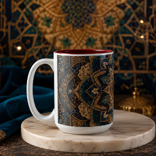 Tasse 2 Couleurs Patte de mandala géométrique islamique bleu et or