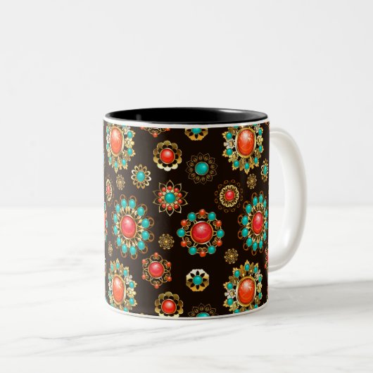 Tasse 2 Couleurs Pattern de Ethnic Brooches Seamless (Devant droit)