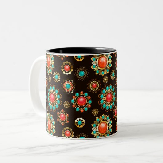Tasse 2 Couleurs Pattern de Ethnic Brooches Seamless (Devant gauche)