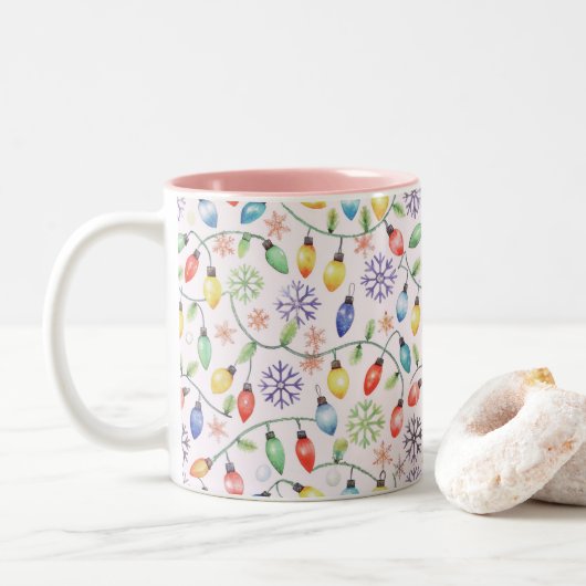 Tasse 2 Couleurs Pattern Retro Christmas Lights (Avec donut)