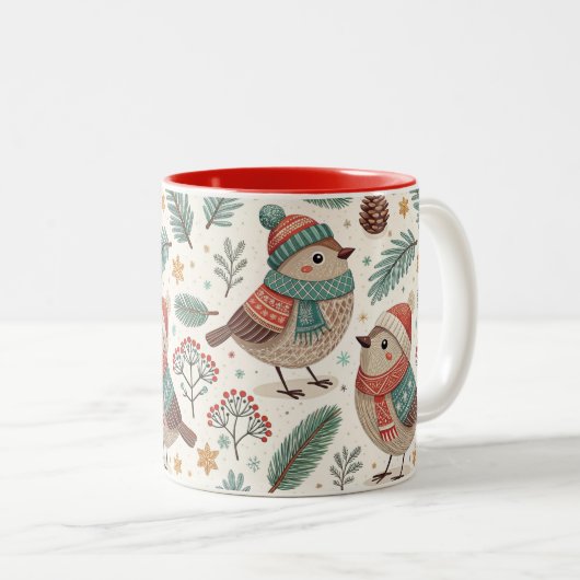 Tasse 2 Couleurs Pattern Scandinavian Christmas Birds (Devant droit)