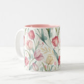 Tasse 2 Couleurs Pattern Watercolor Modern Tulips (Devant gauche)