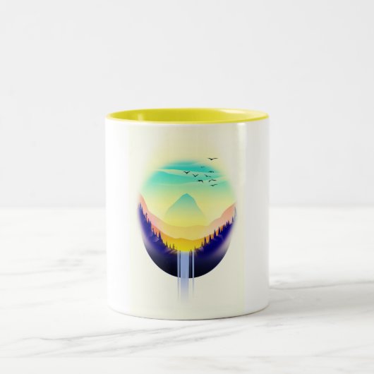 Tasse 2 Couleurs Paysage de cascade (Centre)
