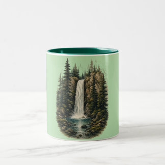 Tasse 2 Couleurs Paysage de cascade forestière