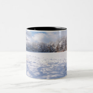 Tasse 2 Couleurs Paysage hivernal de l'étang et de la forêt de Sale
