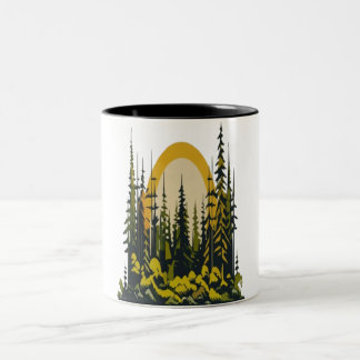 Tasse 2 Couleurs Paysage naturel minimaliste Arbres de montagne Wil