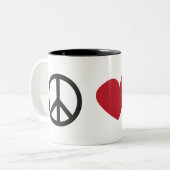 Tasse 2 Couleurs Peace Love French Bulldog - Noir (Devant gauche)