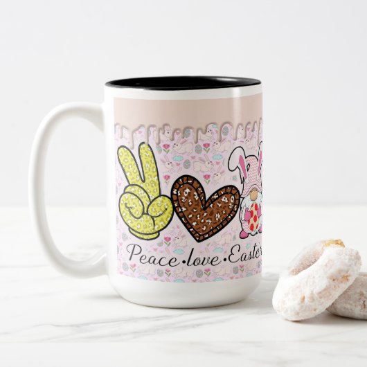 Tasse 2 Couleurs Peace Love Gnome de Pâques (Avec donut)