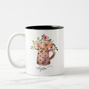Tasse 2 Couleurs Pêche rustique et aquarelle mauve Florale
